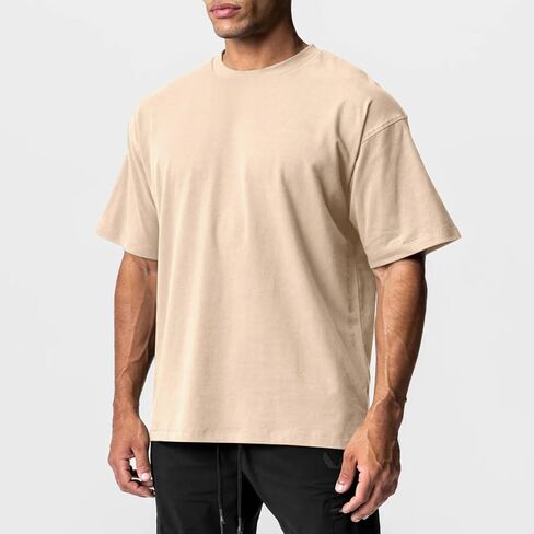 Men's Cotton Short Sleeve Crew Neck Shirts Athletic Tops Tees Oversized Gym Clothes for Men S-XXL in Saudi Arabia