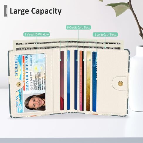 Nipichsha Womens Wallet, Small Slim RFID Credit Card Wallet for Women, Leather Compact Bifold Wallet with Zipper Coin Pocket, Cute Card Holder Wallet Ladies Purse with ID Window (Blooming Flowers) in Kuwait
