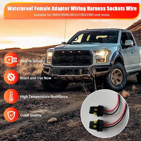 2PC 9005 9006 HB3 HB4 Female Adapter Wiring Harness Sockets,Headlight Wire Connector,Fog Lights Connector,Universal Car Waterproof Plugs(Black) in Saudi Arabia