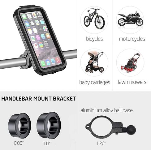 Waterproof Motorcycle Phone Mount 360°Ball Rotation Bike Cellphone Holder Sensitive Touch Screen for 4.7"-6.0" Smartphones Up to 11mm Thick, Fits to Handlebar 0.87"-1.26" Bicycle/Motorbike... in Saudi Arabia