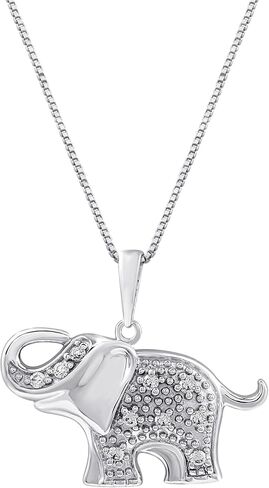 Sterling Silver 1/10cttw Natural Round-Cut Diamond (J-K Color, I2-I3 Clarity) Elephant Pendant-Necklace,18" in Kuwait