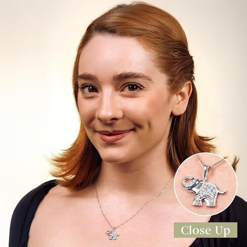 Sterling Silver 1/10cttw Natural Round-Cut Diamond (J-K Color, I2-I3 Clarity) Elephant Pendant-Necklace,18" in Kuwait