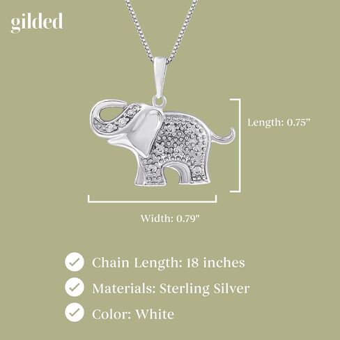Sterling Silver 1/10cttw Natural Round-Cut Diamond (J-K Color, I2-I3 Clarity) Elephant Pendant-Necklace,18" in Kuwait