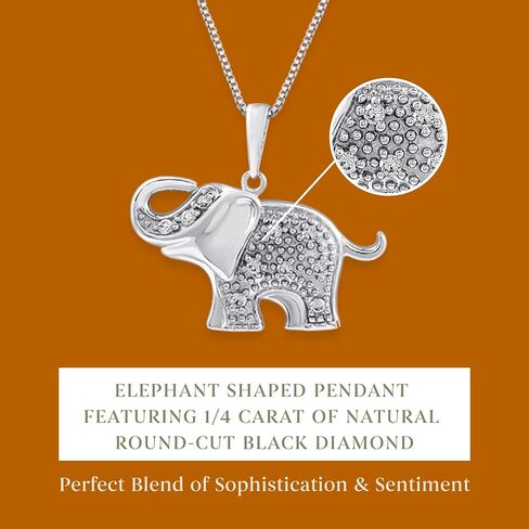 Sterling Silver 1/10cttw Natural Round-Cut Diamond (J-K Color, I2-I3 Clarity) Elephant Pendant-Necklace,18" in Kuwait