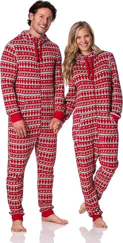 KICKEE Celebrations Adult Fleece Jumpsuit with Hood, Unisex Loungewear and Sleepwear for Men and Women, Family Matching in Kuwait