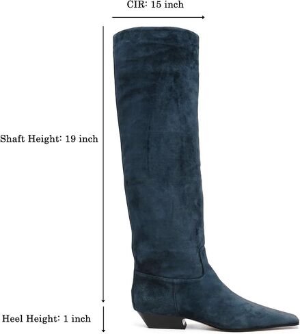 MOOMMO Women Flat Heel Knee High Boots Square Toe Pull On Long Boots Suede Slouch Low Heel Dress Boots Wide Calf Pleated Knee High Tall Boots Comfort Vintage Casual Walking Party 4-11 M US in Kuwait