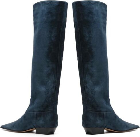 MOOMMO Women Flat Heel Knee High Boots Square Toe Pull On Long Boots Suede Slouch Low Heel Dress Boots Wide Calf Pleated Knee High Tall Boots Comfort Vintage Casual Walking Party 4-11 M US in Kuwait