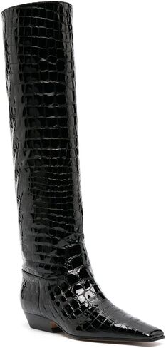 MOOMMO Women Flat Heel Knee High Boots Square Toe Pull On Long Boots Suede Slouch Low Heel Dress Boots Wide Calf Pleated Knee High Tall Boots Comfort Vintage Casual Walking Party 4-11 M US in Kuwait