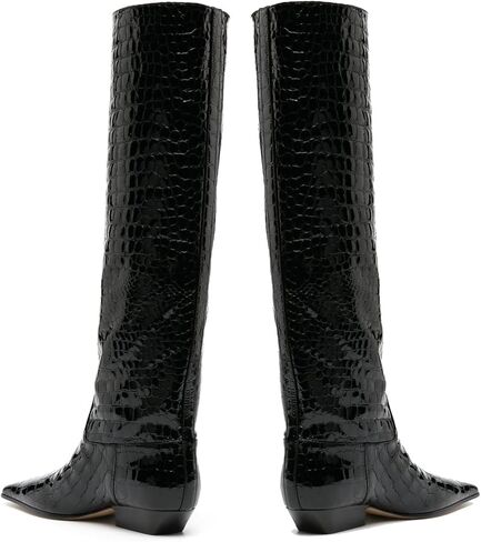 MOOMMO Women Flat Heel Knee High Boots Square Toe Pull On Long Boots Suede Slouch Low Heel Dress Boots Wide Calf Pleated Knee High Tall Boots Comfort Vintage Casual Walking Party 4-11 M US in Kuwait