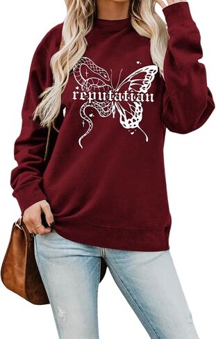 SAUIVD Women's Casual Top Novelty Butterflies Sweatshirt Cute Butterflies Lover Gift Sweatshirt Long Sleeve Holiday Tee in Saudi Arabia
