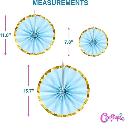 Craftopia Paper Fans - Pink & Gold - Set of 6 3D Hanging Fans for Birthday, Colorful Baby Shower, or Classroom Bulletin Decorations - Paper Garlands, 15.7x7.8x11.8 inches in Saudi Arabia