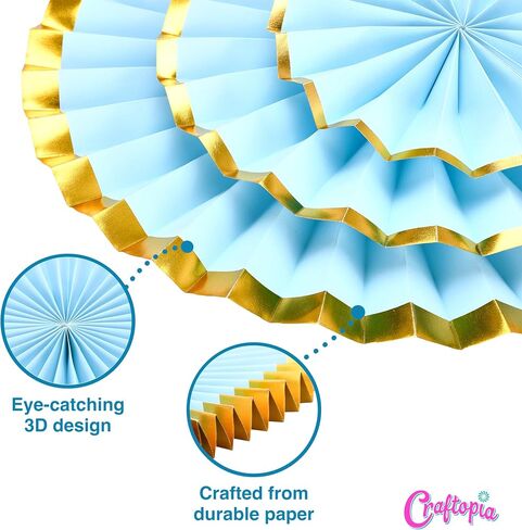 Craftopia Paper Fans - Pink & Gold - Set of 6 3D Hanging Fans for Birthday, Colorful Baby Shower, or Classroom Bulletin Decorations - Paper Garlands, 15.7x7.8x11.8 inches in Saudi Arabia