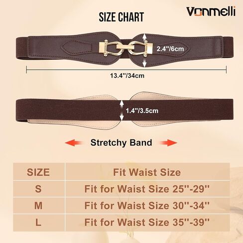 VONMELLI Wide Elastic Belts for Women Stretch Ladies Waist Belt Fashion Gold Buckle, Vintage Thick Womens Belts for Dress in Kuwait