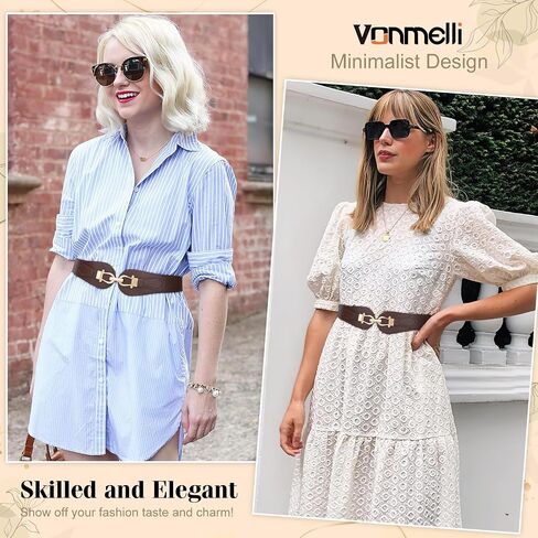 VONMELLI Wide Elastic Belts for Women Stretch Ladies Waist Belt Fashion Gold Buckle, Vintage Thick Womens Belts for Dress in Kuwait