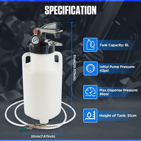 مضخة سوائل هوائية ناقل الحركة، مضخة استخراج الزيت 8 لتر، مجموعة أدوات توزيع محولات ATF 26، مجموعة مضخة تعبئة سوائل السيارات سعة 2.1 جالون in Kuwait