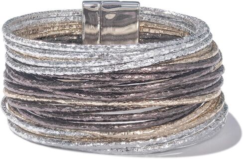 FANCY SHINY Boho Leather Bangle Bracelets Stackable Layer Wrap Strand Bracelets with Magnetic Clasp Handmade Trendy Jewelry for Women in Saudi Arabia