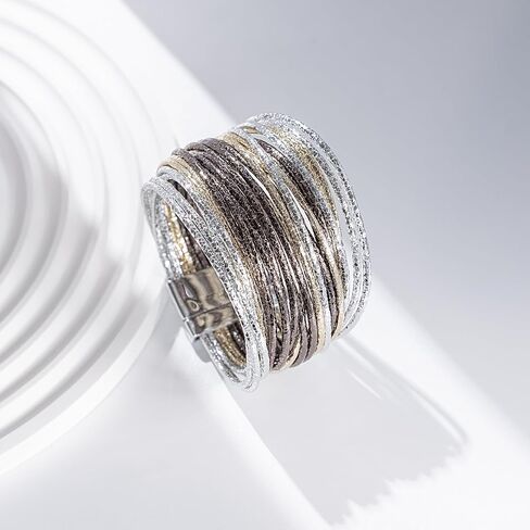 FANCY SHINY Boho Leather Bangle Bracelets Stackable Layer Wrap Strand Bracelets with Magnetic Clasp Handmade Trendy Jewelry for Women in Saudi Arabia