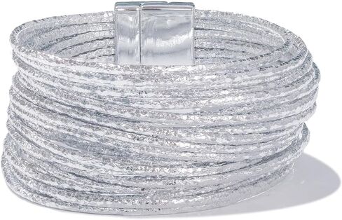 FANCY SHINY Boho Leather Bangle Bracelets Stackable Layer Wrap Strand Bracelets with Magnetic Clasp Handmade Trendy Jewelry for Women in Saudi Arabia