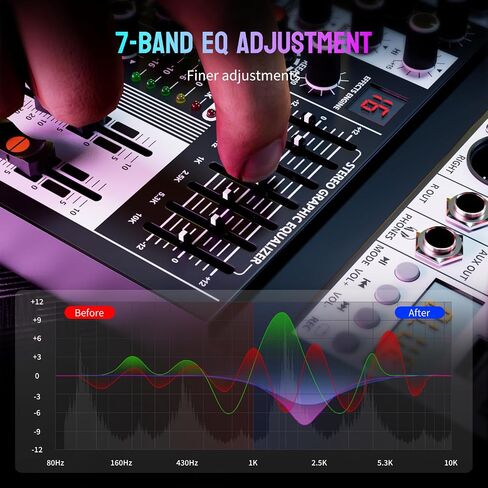Professional Audio Mixer, 4 Channel Audio Interface Sound Board Mixing Console System Monitor, NEW BAXS 16-Bit DSP DJ Bluetooth Mixer +48V Phantom Effect For Karaoke Studio Streaming Recording in Saudi Arabia