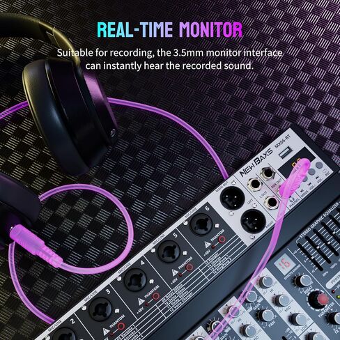 Professional Audio Mixer, 4 Channel Audio Interface Sound Board Mixing Console System Monitor, NEW BAXS 16-Bit DSP DJ Bluetooth Mixer +48V Phantom Effect For Karaoke Studio Streaming Recording in Saudi Arabia