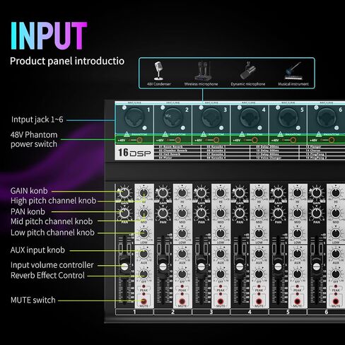 Professional Audio Mixer, 4 Channel Audio Interface Sound Board Mixing Console System Monitor, NEW BAXS 16-Bit DSP DJ Bluetooth Mixer +48V Phantom Effect For Karaoke Studio Streaming Recording in Saudi Arabia