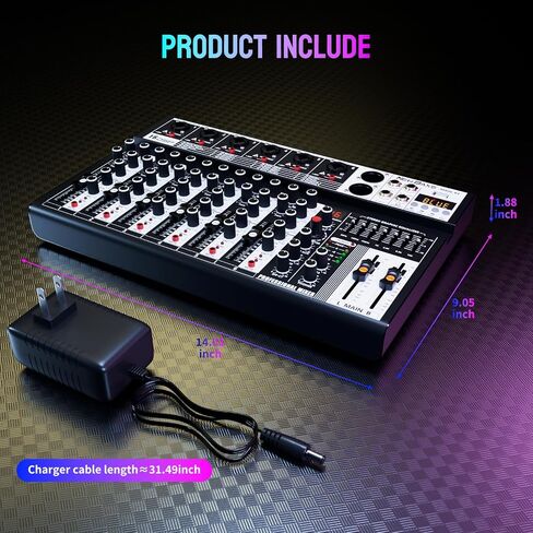 Professional Audio Mixer, 4 Channel Audio Interface Sound Board Mixing Console System Monitor, NEW BAXS 16-Bit DSP DJ Bluetooth Mixer +48V Phantom Effect For Karaoke Studio Streaming Recording in Saudi Arabia