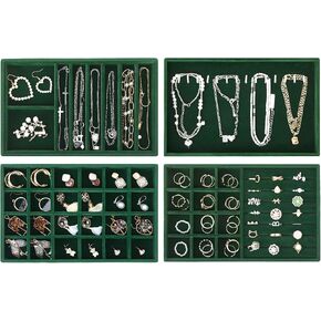 صينية مجوهرات فيكسوال، مجموعة من 4 صينية لتنظيم المجوهرات للأدراج، صينية قابلة للتكديس للخواتم والقلائد والأساور والأقراط، أسود in Kuwait