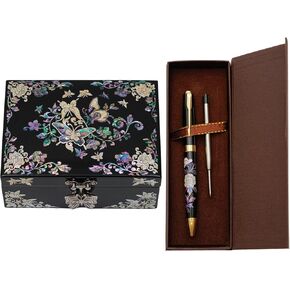 February Mountain Mother of Pearl Butterfly & Peony Jewelry Box & Pen Set – Handcrafted Korean Gift for Women, Birthday, Wedding, Christmas