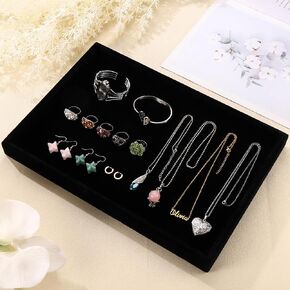 Mornajina 9" x 5.7" Velvet Jewelry Tray Jewelry Display Tray, Stackable Empty Plate Trays for Earrings Necklaces Bracelet Rings Display Showcase - Black