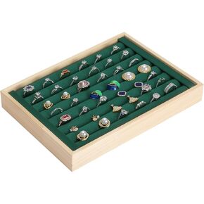 Wooden Ring Holder Tray, Velvet Jewelry Display Storage Case for Ring Earring Stud, Ring Stand Organizer Tray for Desktop Storage or Selling Show (Black)