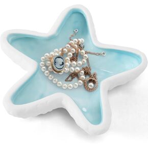 Starfish Jewelry Dish Tray Blue Ceramic Jewelry Holder Ring Dish Ocean Style Trinket Tray for Rings Earrings Necklaces Bracelet Jewelry Keys Table Decoration Supplies