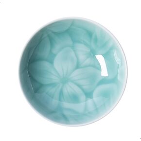 Round Flower Patterns Ring Dish Jewelry Tray Organizer, Ceramic Accent Tray for Vanity, Small Decorative Trinket Dish, Light Blue
