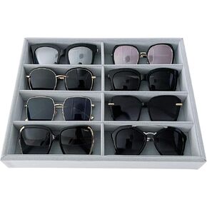 Velvet Grey Jewelry Trays Premium Grade Drawer Insert Divider Stackable Eyewear Organizer (sunglasses tray)