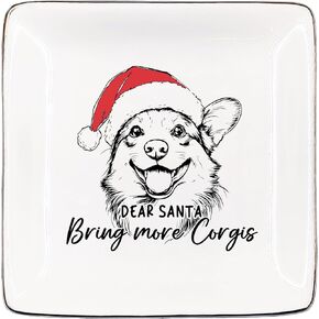 Corgi Christmas Dog Jewelry Dish, Dear Santa Bring More Corgis Ring Dish Gifts for Corgi Dog Lover Gifts, Corgi Gifts,Ceramic Jewelry Tray for Rings & Earring,Earring Tray Dog Mom Christmas Gift