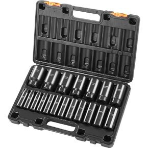 VEVOR Impact Socket Set 1/2 Inches 19 Piece, Deep Socket, 6-Point Sockets, Rugged Construction, Cr-V, 1/2 Inches Drive Socket Set Impact 3/8 inch - 1-1/2 inch, with a Storage Cage
