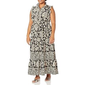London Times Women's Smocked Waist Boho Flattering Ruffle Maxi