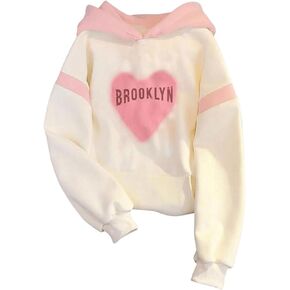 GORGLITTER Girl's Heart Graphic Hoodies Coloblock Long Sleeve Loose Hoodie Sweatshirts