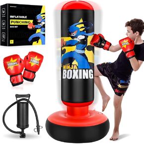 Kids Inflatable Punching Bag 3 4 5 6 7 8 9 10 Years Old Pink Cute Boxing Bag Set, Gift for Girls Fitness, Practicing Karate & Taekwondo