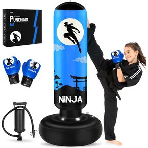 Kids Inflatable Punching Bag 3 4 5 6 7 8 9 10 Years Old Pink Cute Boxing Bag Set, Gift for Girls Fitness, Practicing Karate & Taekwondo