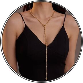 Lariat Gold Necklace for Women 18K Gold Plated Y-Shaped Necklace Dainty Drop Pendant Necklace Charm Trendy Jewelry Gifts ﻿