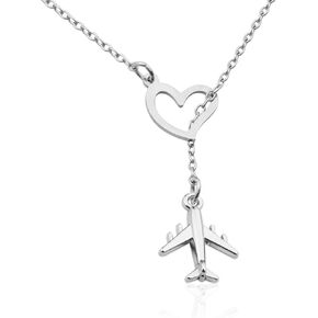 Airplane Lariat Y Necklace Jet Plane Jewelry Flight Attendant Traveler Women Gift Airplane Pendant Necklace Pilot Travel Gift for Stewardess (Airplane-YNR)