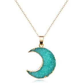 COLORFUL BLING Simple Resin Moon Necklace Imitated Druzy Crescent Charm Pendant Crystal Chain Necklace for Women