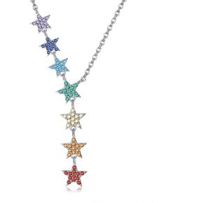 URONE Chakra Star Necklace 925 Sterling Silver 7 Chakra Star Y Shaped Necklace Healing Spiritual Necklace Chakra Dainty Star Jewelry for Women