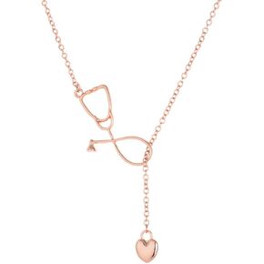 Nurse Stethoscope Necklace for Women Dainty Y Lariat Stethophone Tiny Heart Pendant Necklace Nurse's Day Gift for Nurse Doctors Medical Student Graduation Jewelry Gift
