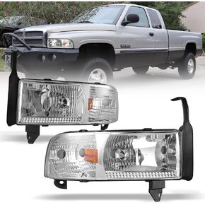 AUTOWIKI Headlights for 94-02 DODGE Ram 1500/2500/3500/4000 (NON SPORT) Pair Front Lamps Replacement Assembly Black Clear Head Light