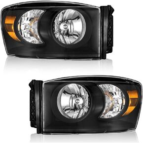 Headlight Assembly for 2006 2007 2008 Dodge Ram 1500/2500/3500; 2009 Ram 2500/3500 Old Body Style Only Headlamp Replacement Chrome Housing