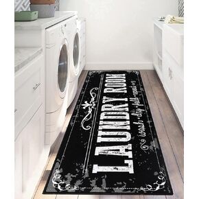 Capslpad Laundry Room Rug Runner 2'x6' Farmhouse Laundry Mat Non Slip Washroom Runner Rug Machine Washable Floor Mat Laundry Decor Area Rug (Black)