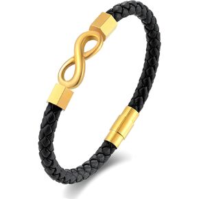 Infinity Leather Bracelet for Men, Braided Mens Cuff Bracelets with Stainless Steel Clasp Anniversary Father's Day Birthday Christmas Jewelry Gifts for Him