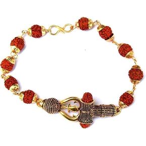 Rudraksha Om Damru Trishul Cuff Bracelet for Men's Bahubali Kada,Indian Traditional Kada/cuff Bracelet