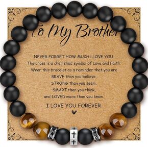 Men Bracelet Set Tigers Eye Bracelet 8mm Black adjustable Beaded Summer Cuff Charm Bracelets for son Husband Elegant Cross Bracelet (To My Brother)